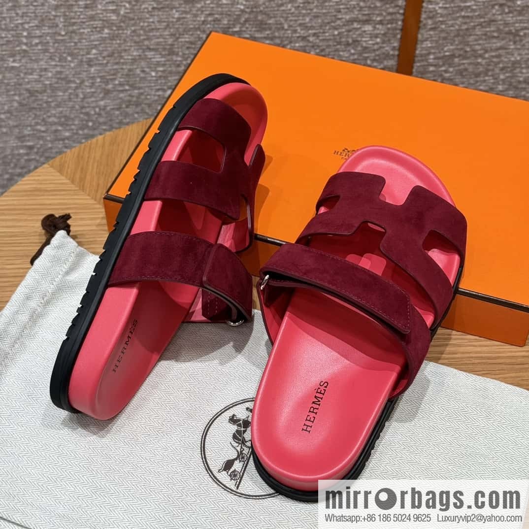 Hermès 225 CHYPRE SANDAL uncle shoes, rose red/Rose red