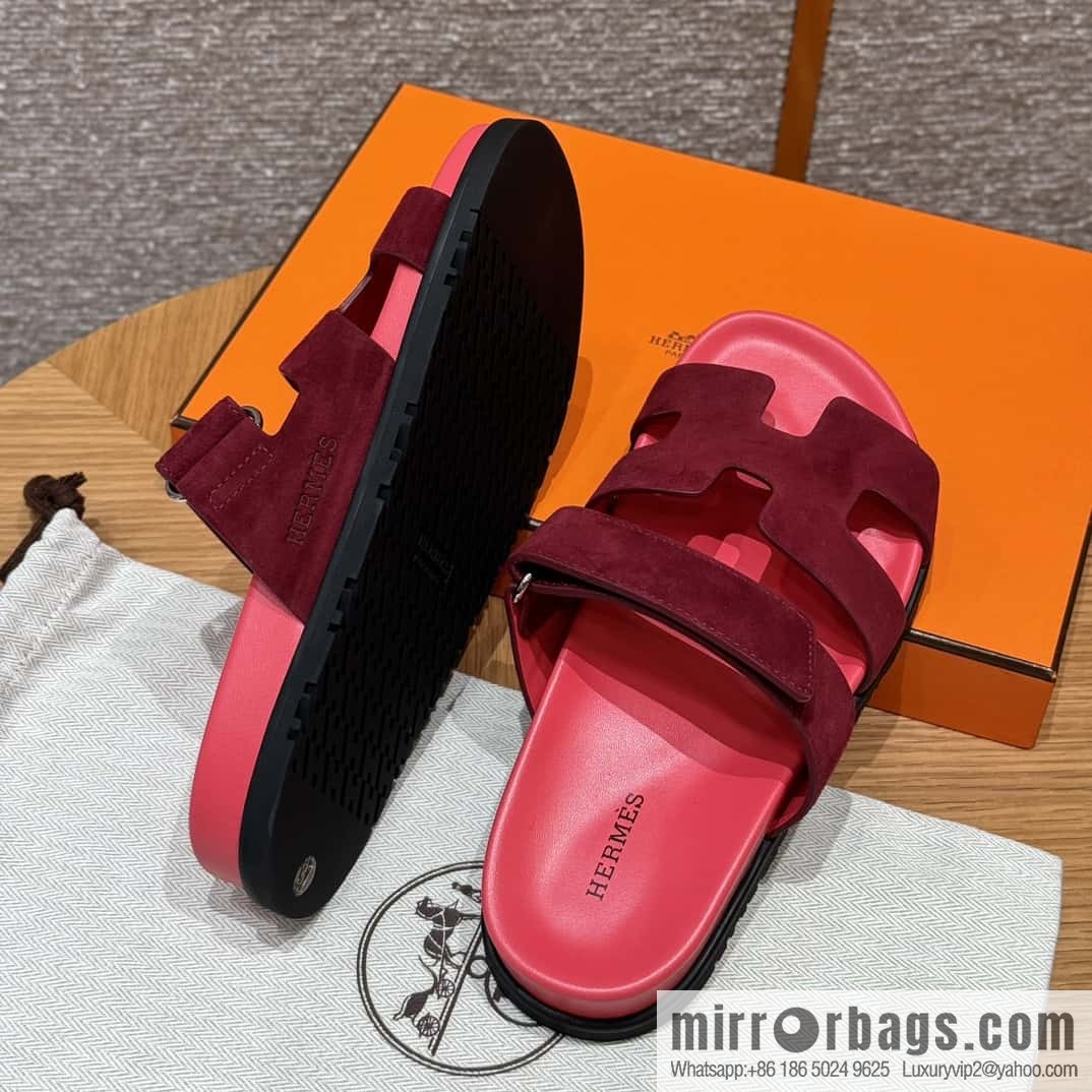 Hermès 225 CHYPRE SANDAL uncle shoes, rose red/Rose red