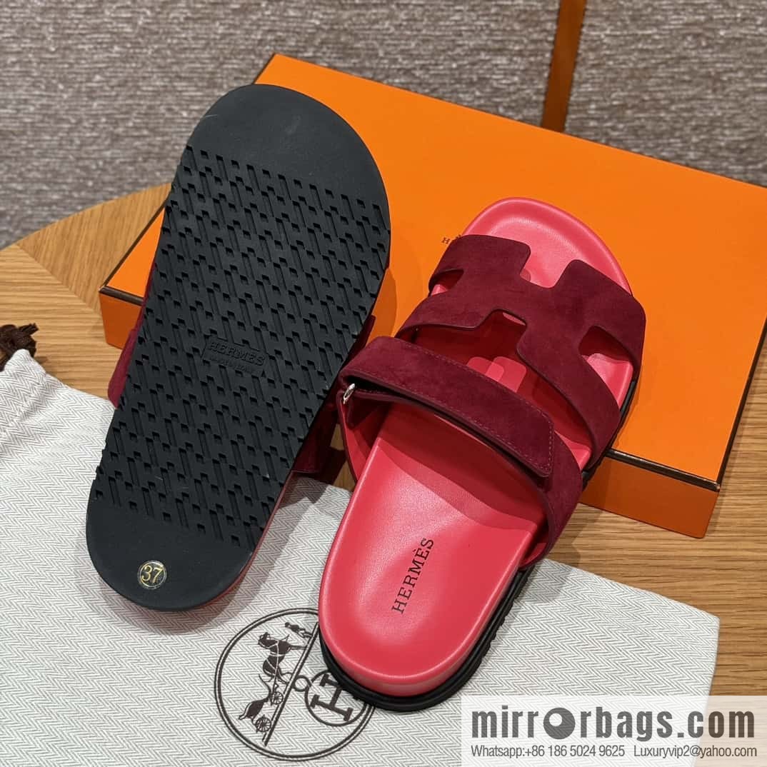 Hermès 225 CHYPRE SANDAL uncle shoes, rose red/Rose red