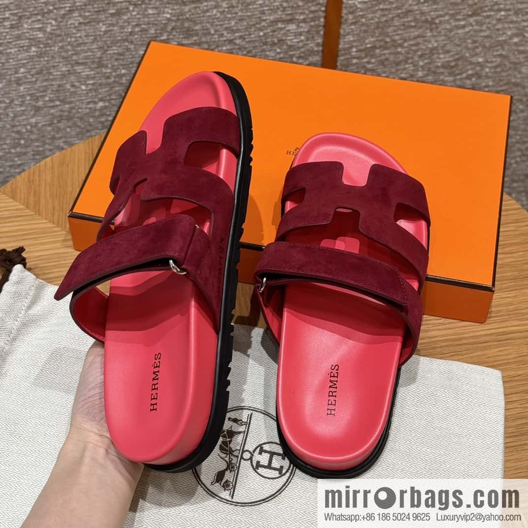 Hermès 225 CHYPRE SANDAL uncle shoes, rose red/Rose red