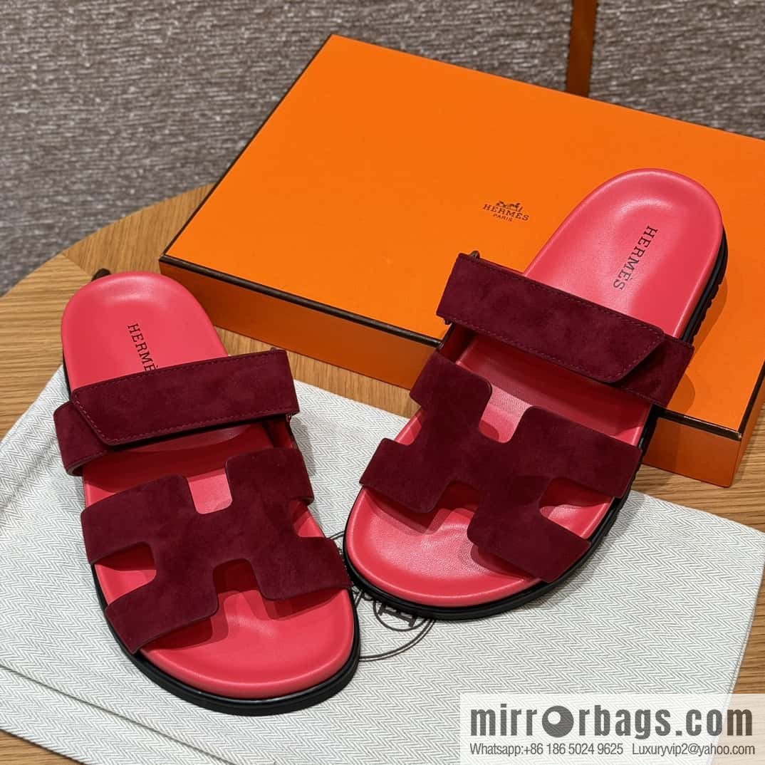Hermès 225 CHYPRE SANDAL uncle shoes, rose red/Rose red