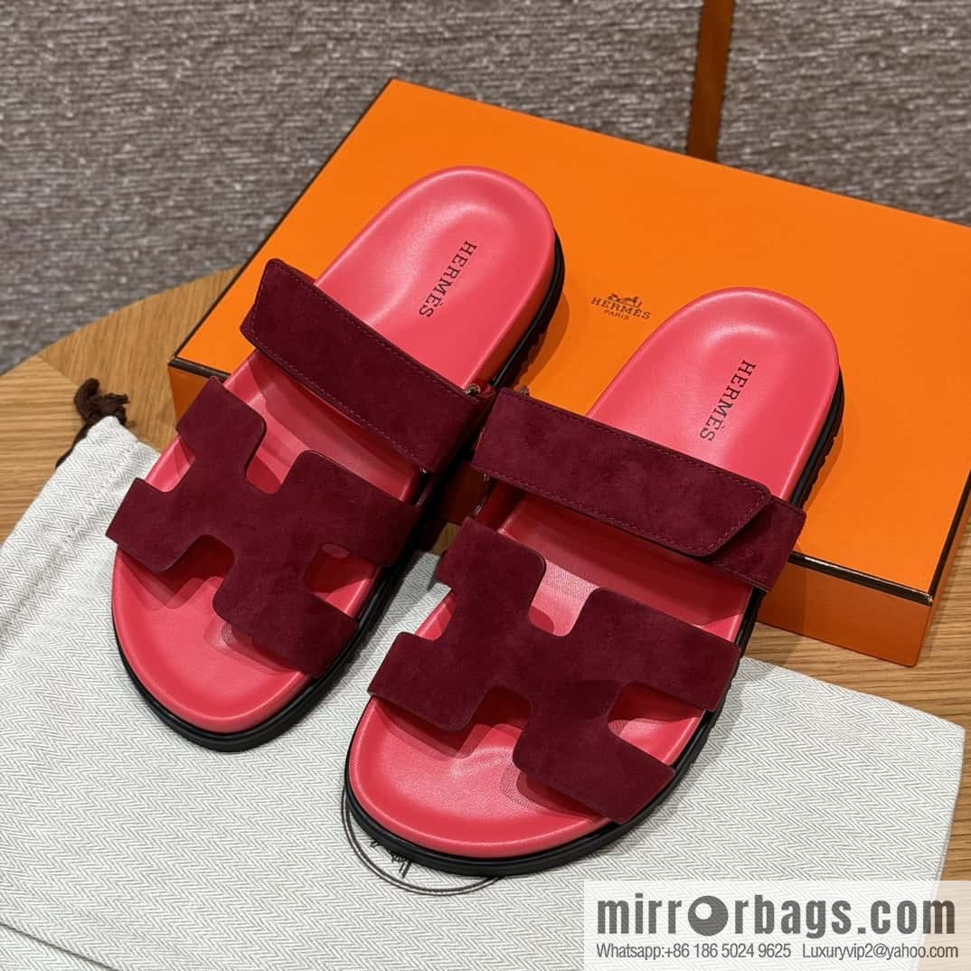 Hermès 225 CHYPRE SANDAL uncle shoes, rose red/Rose red