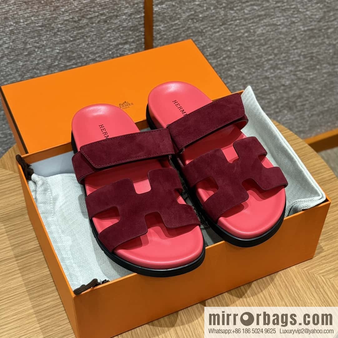 Hermès 225 CHYPRE SANDAL uncle shoes, rose red/Rose red