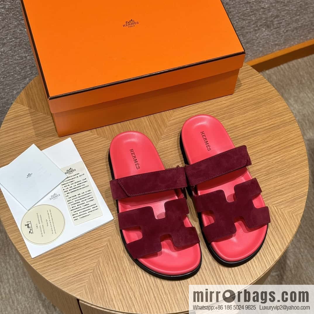 Hermès 225 CHYPRE SANDAL uncle shoes, rose red/Rose red