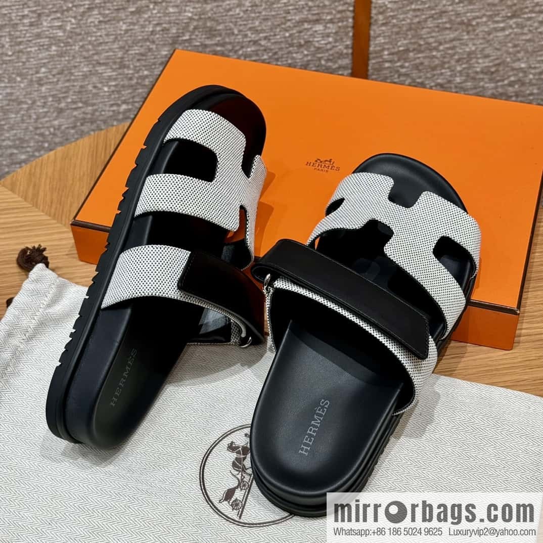 Hermès 225 CHYPRE SANDAL uncle shoes, black patchwork/Ck89/noir/Cloth