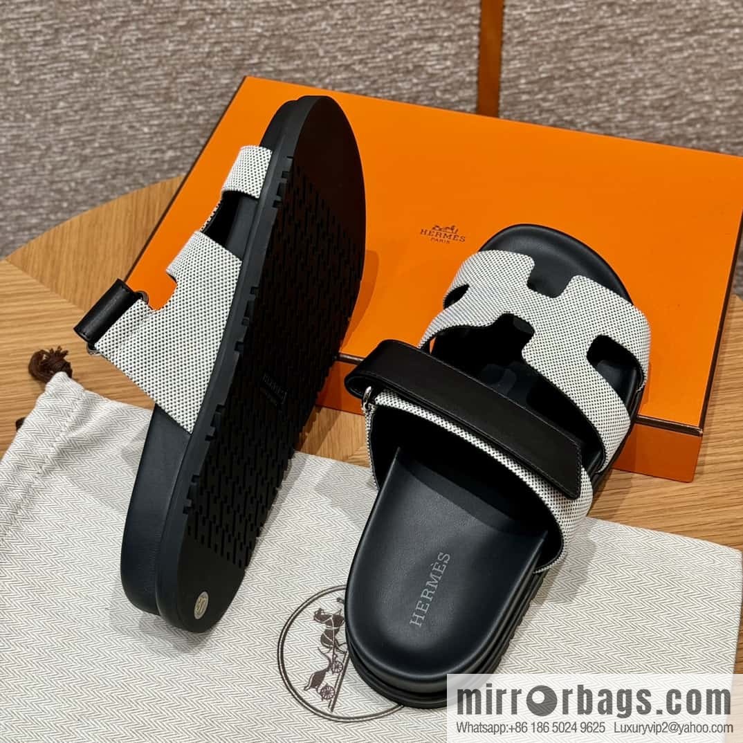 Hermès 225 CHYPRE SANDAL uncle shoes, black patchwork/Ck89/noir/Cloth
