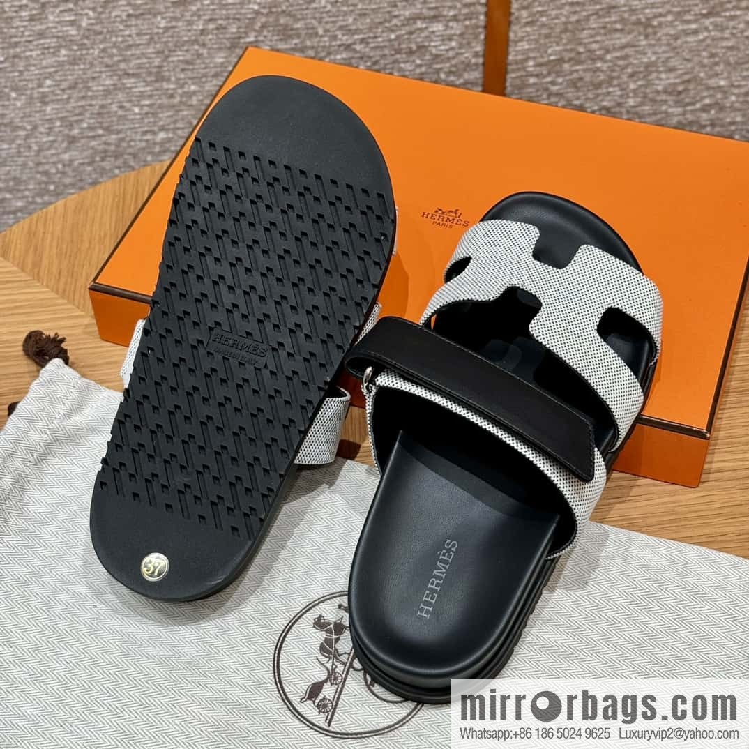 Hermès 225 CHYPRE SANDAL uncle shoes, black patchwork/Ck89/noir/Cloth