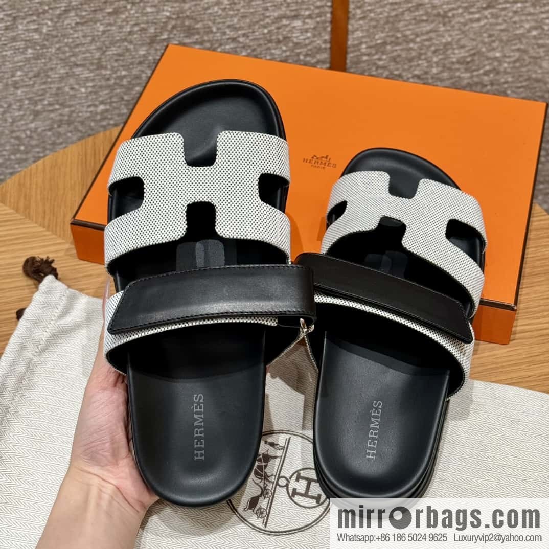 Hermès 225 CHYPRE SANDAL uncle shoes, black patchwork/Ck89/noir/Cloth