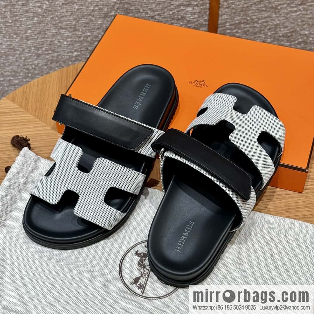 Hermès 225 CHYPRE SANDAL uncle shoes, black patchwork/Ck89/noir/Cloth