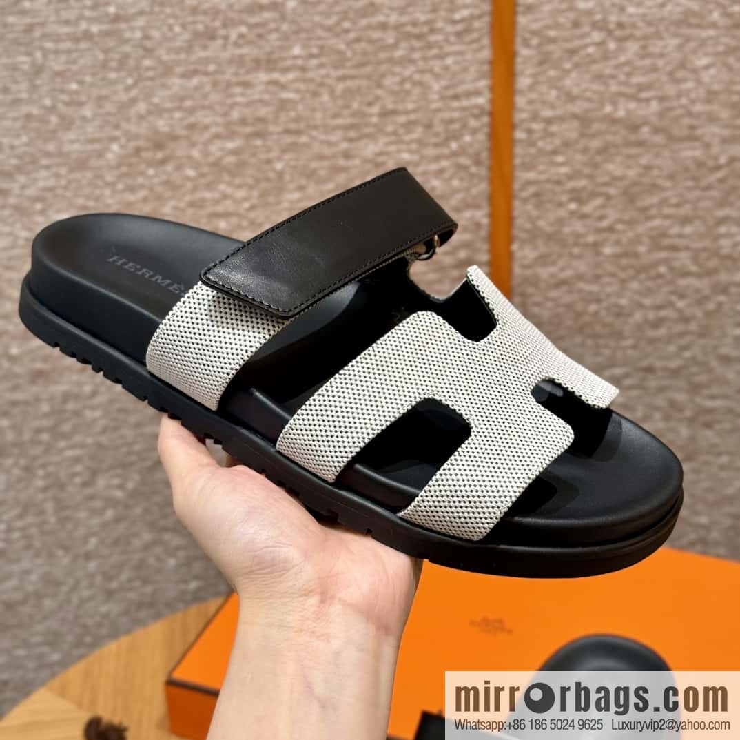 Hermès 225 CHYPRE SANDAL uncle shoes, black patchwork/Ck89/noir/Cloth