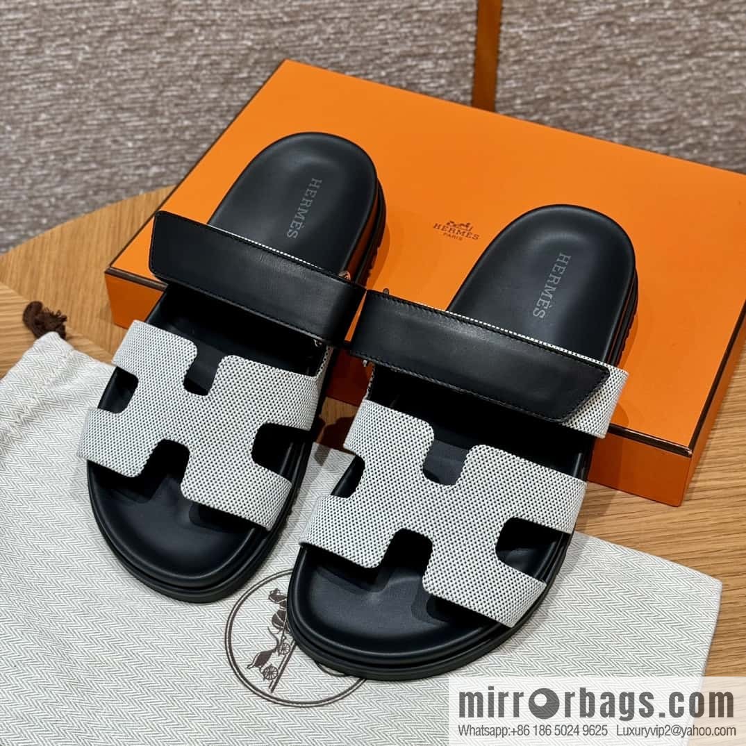 Hermès 225 CHYPRE SANDAL uncle shoes, black patchwork/Ck89/noir/Cloth