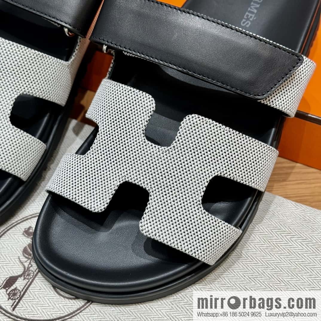 Hermès 225 CHYPRE SANDAL uncle shoes, black patchwork/Ck89/noir/Cloth
