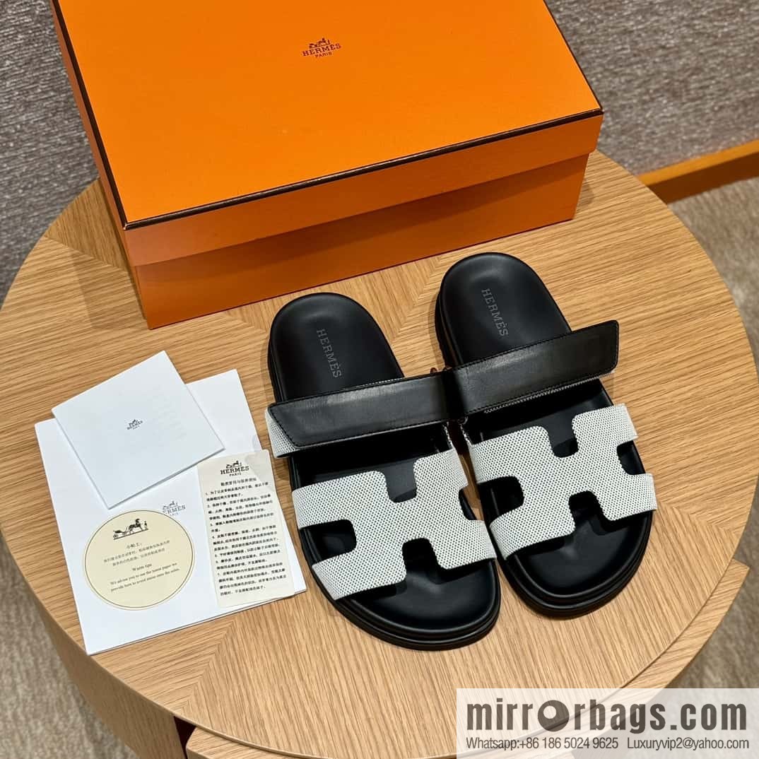 Hermès 225 CHYPRE SANDAL uncle shoes, black patchwork/Ck89/noir/Cloth