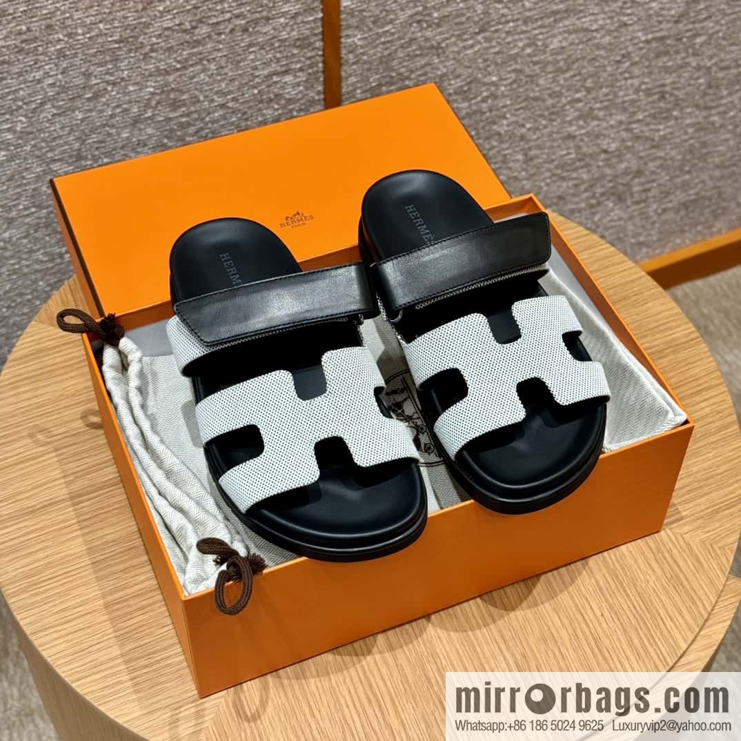 Hermès 225 CHYPRE SANDAL uncle shoes, black patchwork/Ck89/noir/Cloth