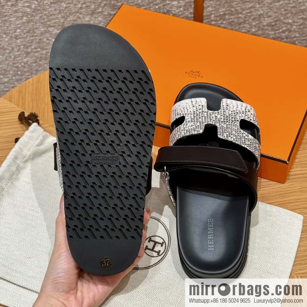 Hermès 225 CHYPRE SANDAL uncle shoes, black/CK89/Noir/Himalaya/Lizard primary color