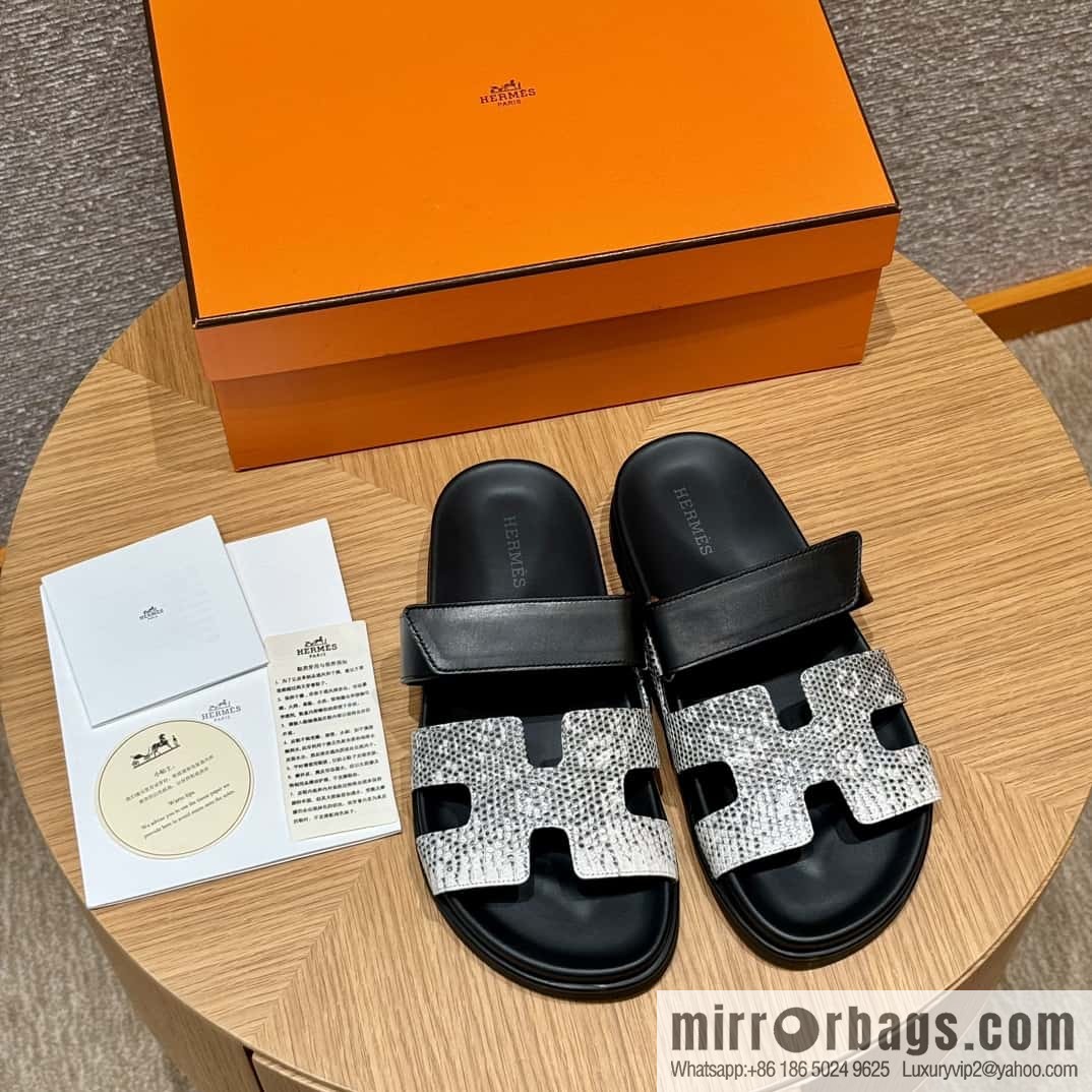 Hermès 225 CHYPRE SANDAL uncle shoes, black/CK89/Noir/Himalaya/Lizard primary color