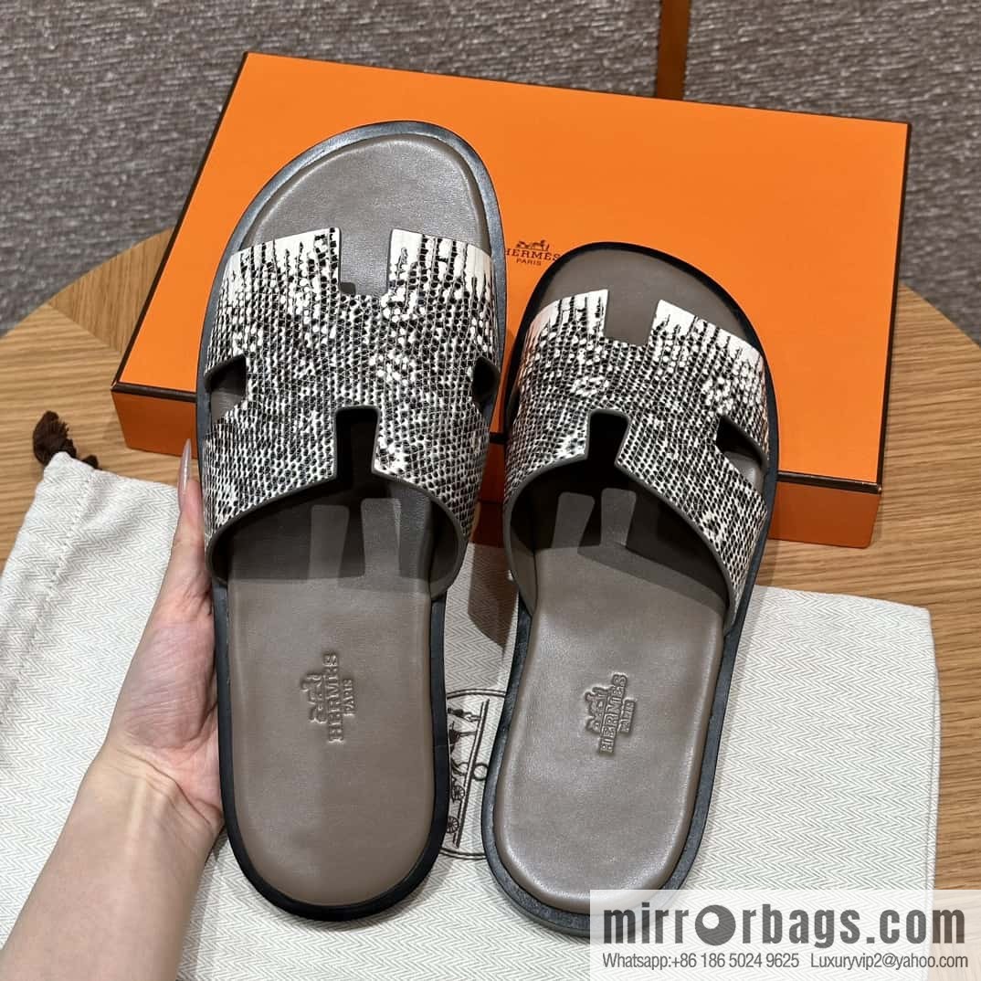 Hermès 182 Men's slippers Lizard primary color /Himalaya🦎