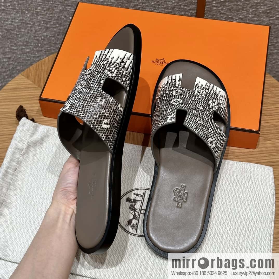 Hermès 182 Men's slippers Lizard primary color /Himalaya🦎