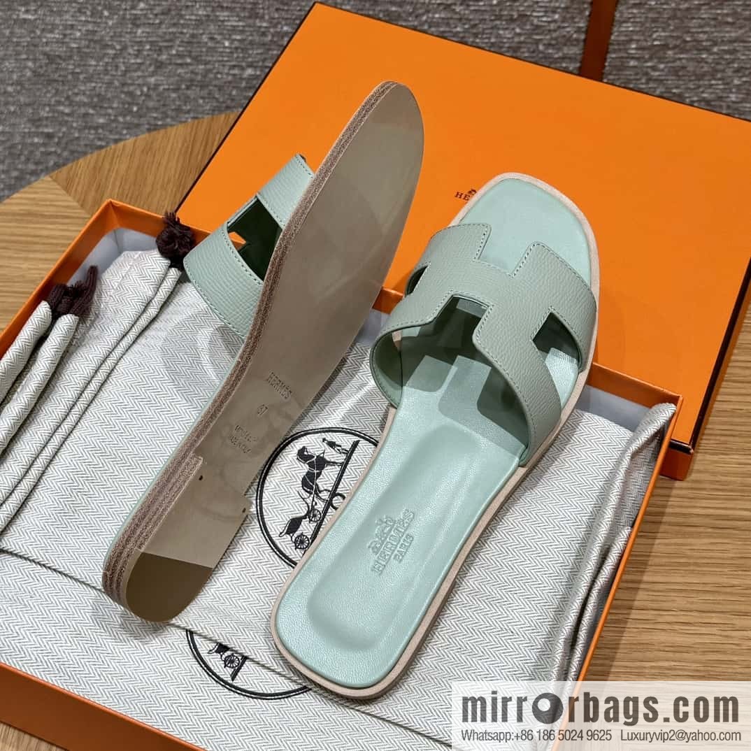 Hermès 181 Oran Sandals, Mint Green/6u/Menthe Palm Print/Epsom