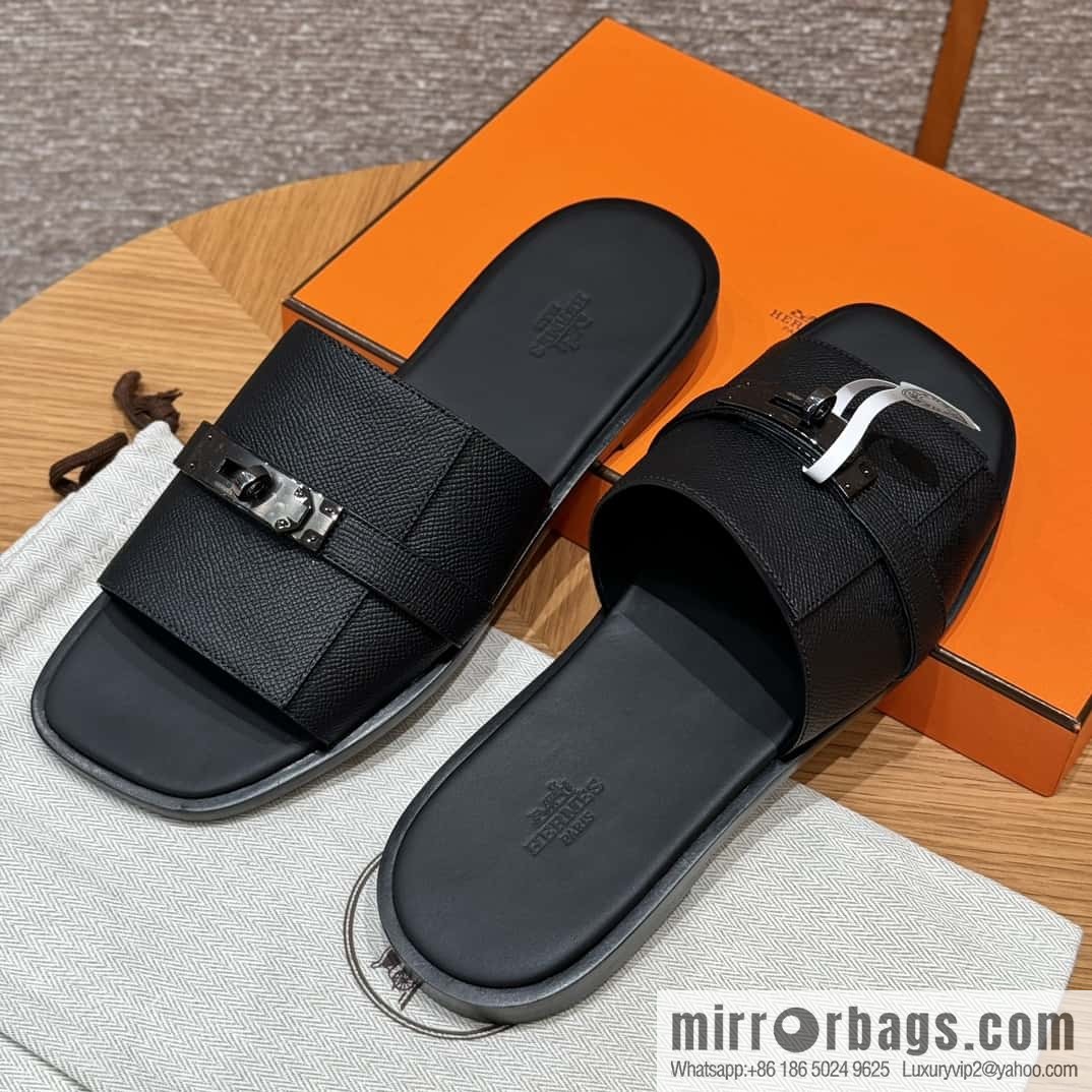 Hermès 183 GABRIEL men's sandals, black/ck89/Black palm print/Epsom