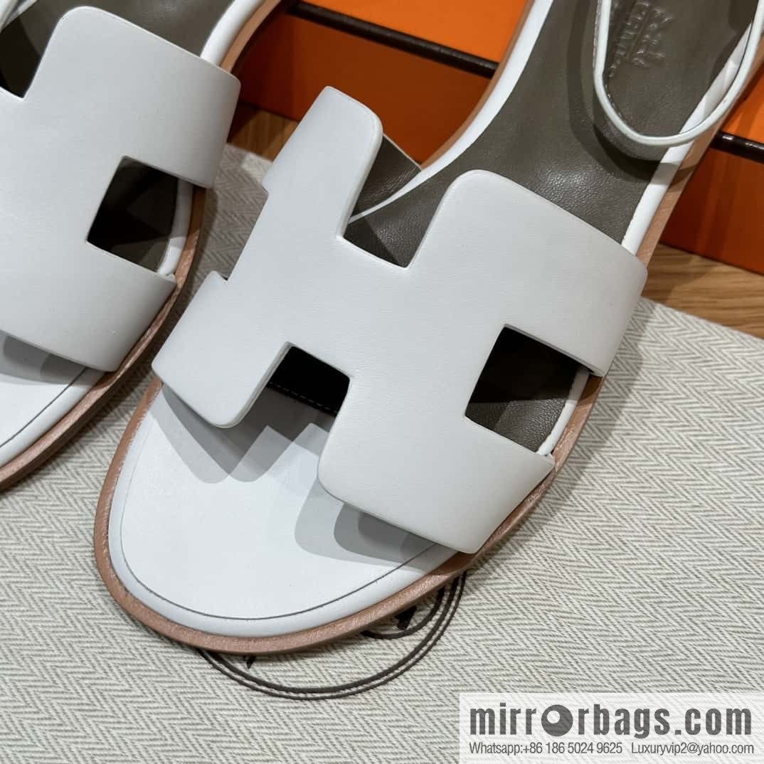 Hermès 196 Santorini Sandals 50 Plain Weave/Swift White/01/Blanc