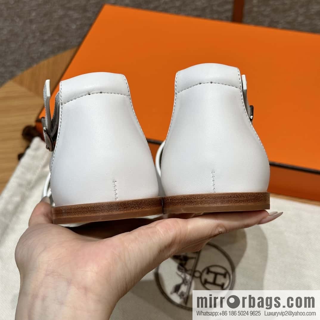 Hermès 196 Santorini Sandals 50 Plain Weave/Swift White/01/Blanc