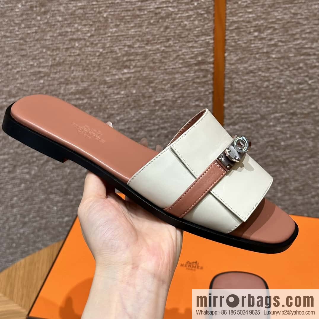 Hermès 183Kelly tow sandals Gigi plain weave/Swift milkshake white/ck10/Craie/Nude pink