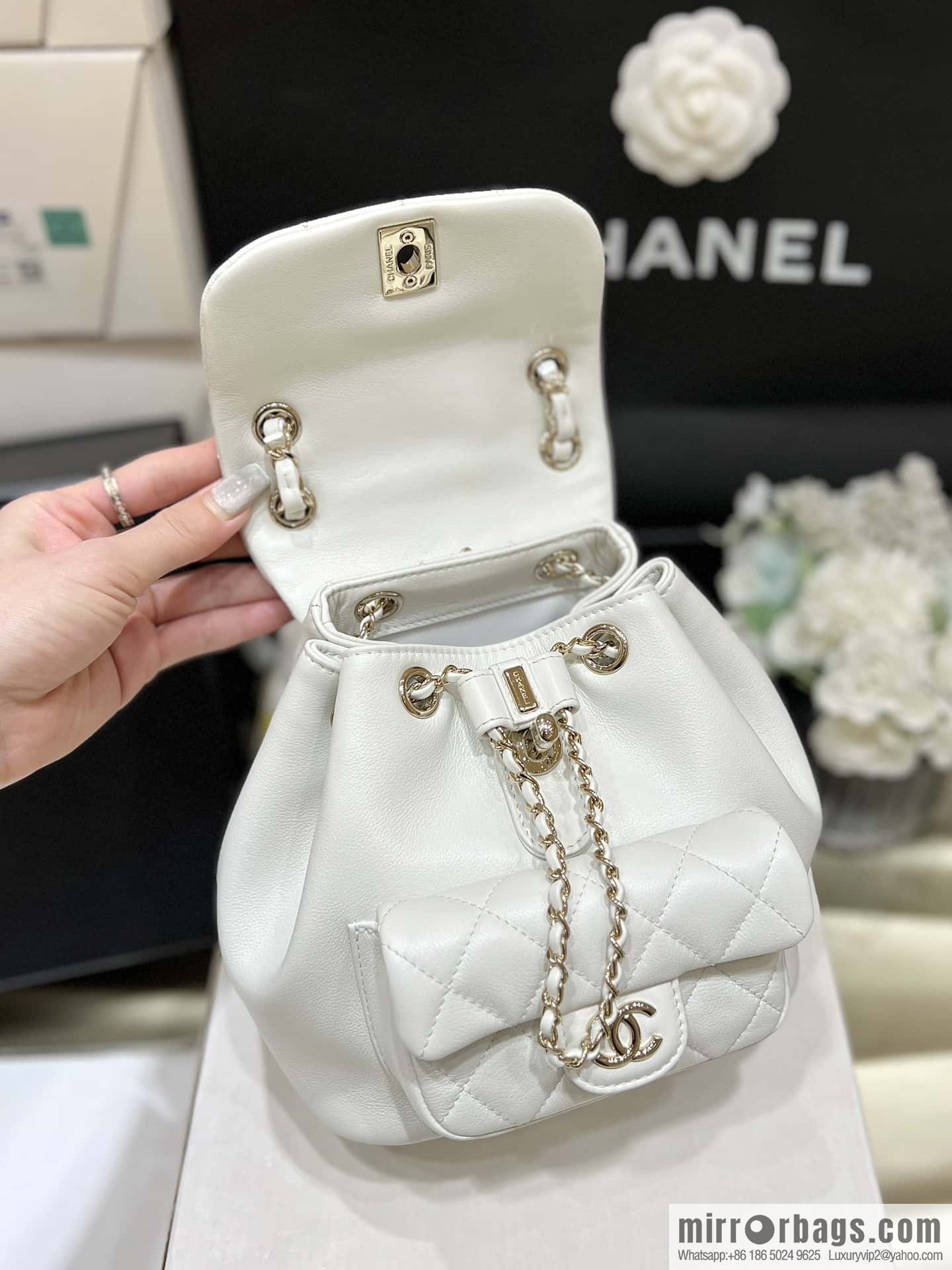 CHANEL classic ten thousand years duma small backpack AS2908 white