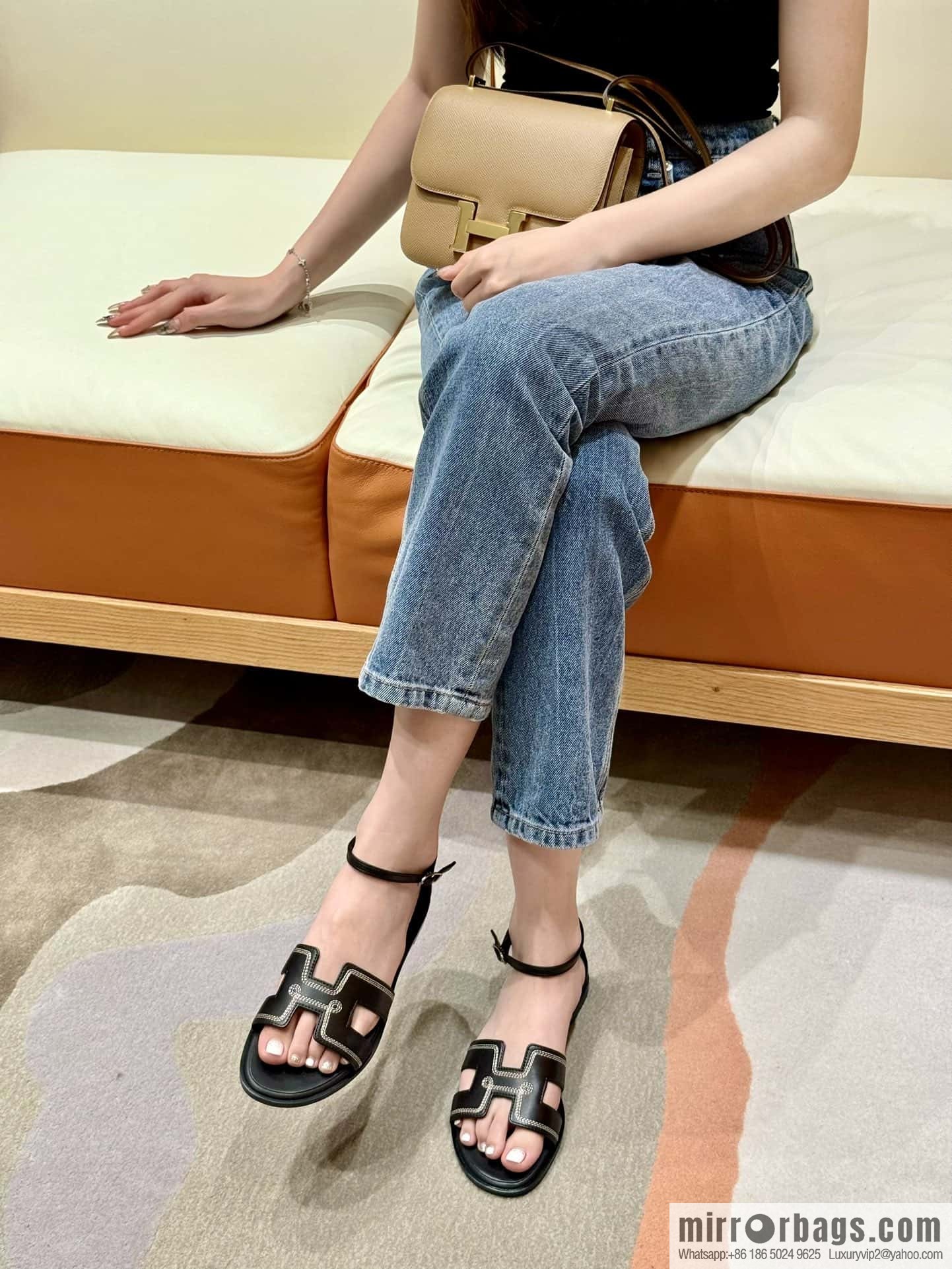 Hermès 196 Santorini sandals 50 plain/Swift black/ck89/noir