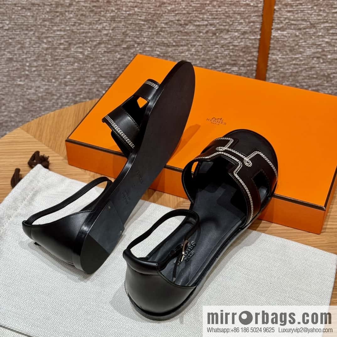Hermès 196 Santorini sandals 50 plain/Swift black/ck89/noir