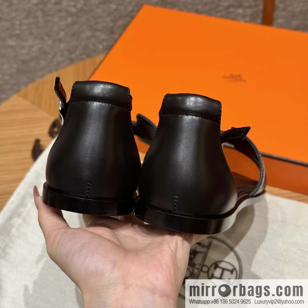 Hermès 196 Santorini sandals 50 plain/Swift black/ck89/noir