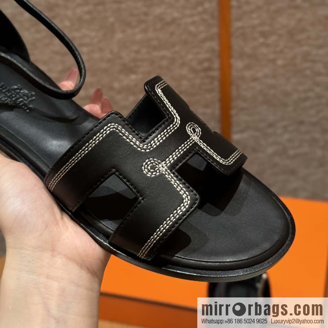 Hermès 196 Santorini sandals 50 plain/Swift black/ck89/noir