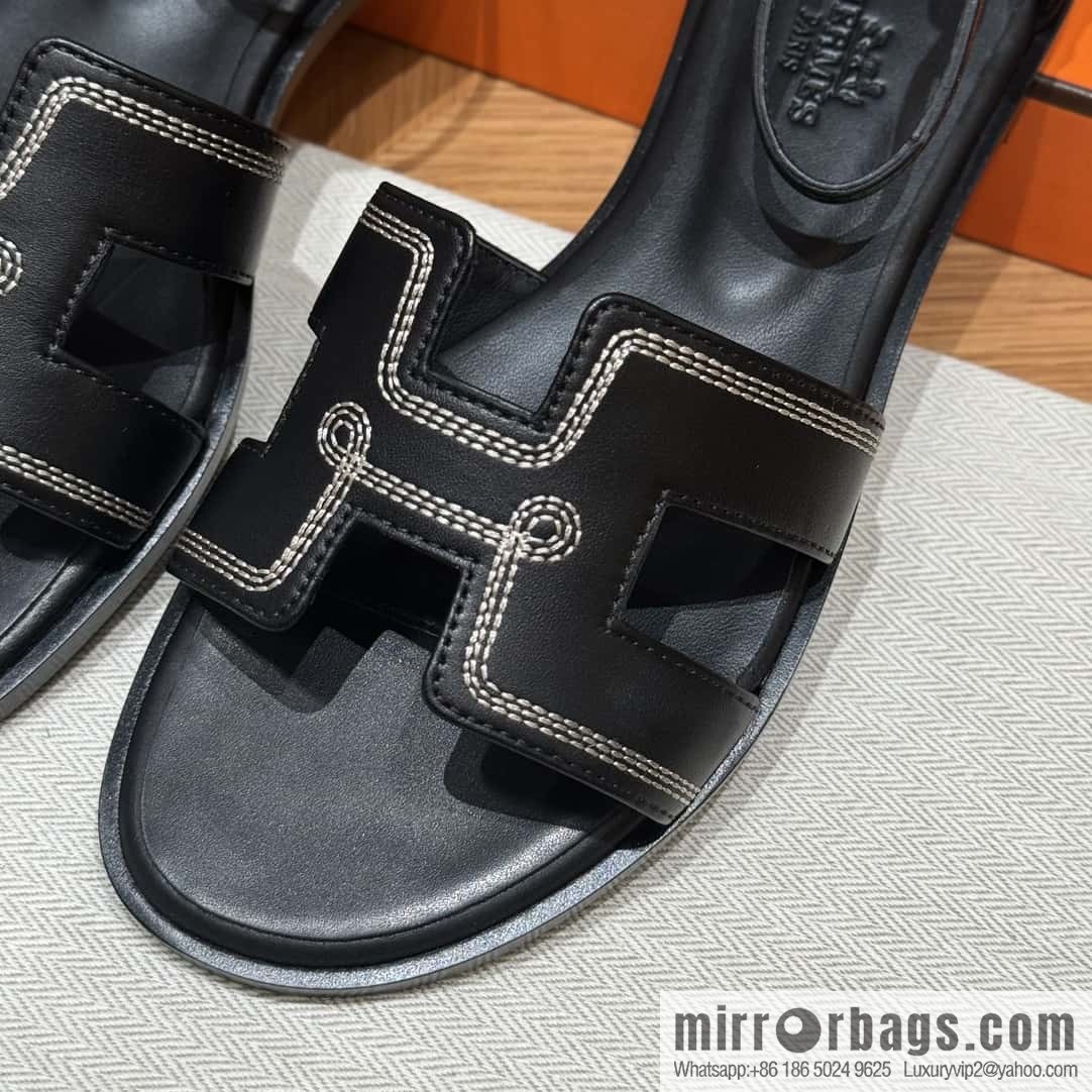 Hermès 196 Santorini sandals 50 plain/Swift black/ck89/noir