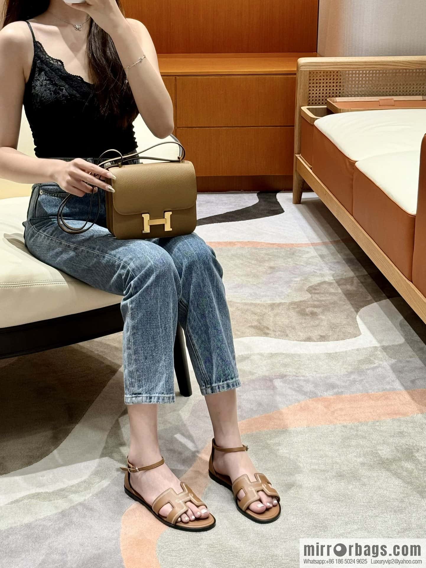 Hermès 196 Santorini sandals 50 plain/Swift gold brown/ck37/gold