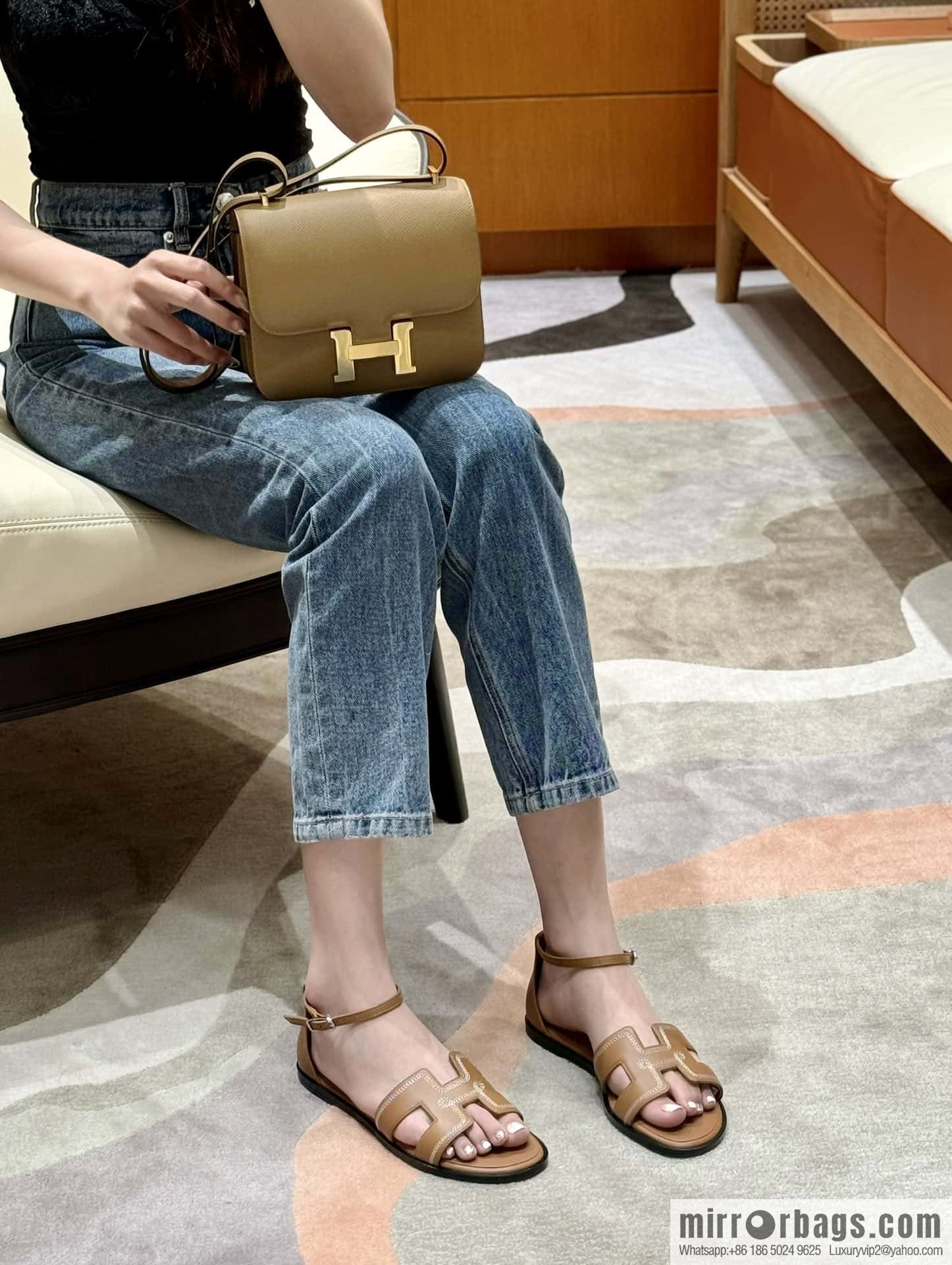 Hermès 196 Santorini sandals 50 plain/Swift gold brown/ck37/gold