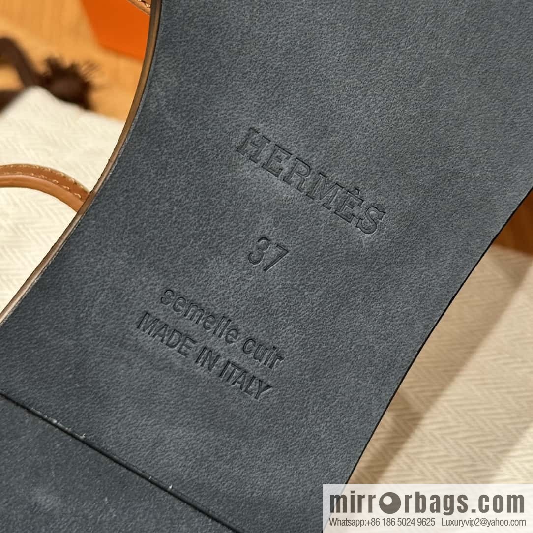 Hermès 196 Santorini sandals 50 plain/Swift gold brown/ck37/gold
