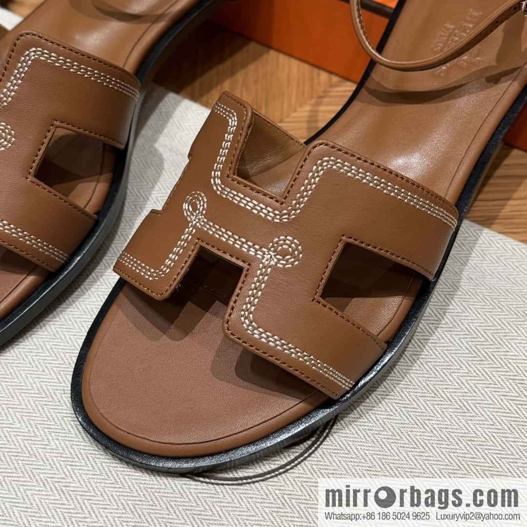 Hermès 196 Santorini sandals 50 plain/Swift gold brown/ck37/gold
