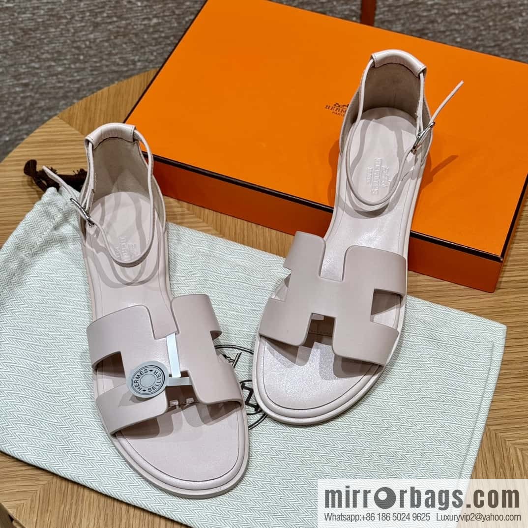 Hermès 196 Santorini Sandals 50 Plain Weave/Swift Petal Powder/Petal powder