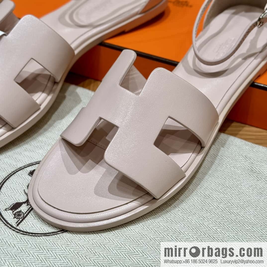 Hermès 196 Santorini Sandals 50 Plain Weave/Swift Petal Powder/Petal powder