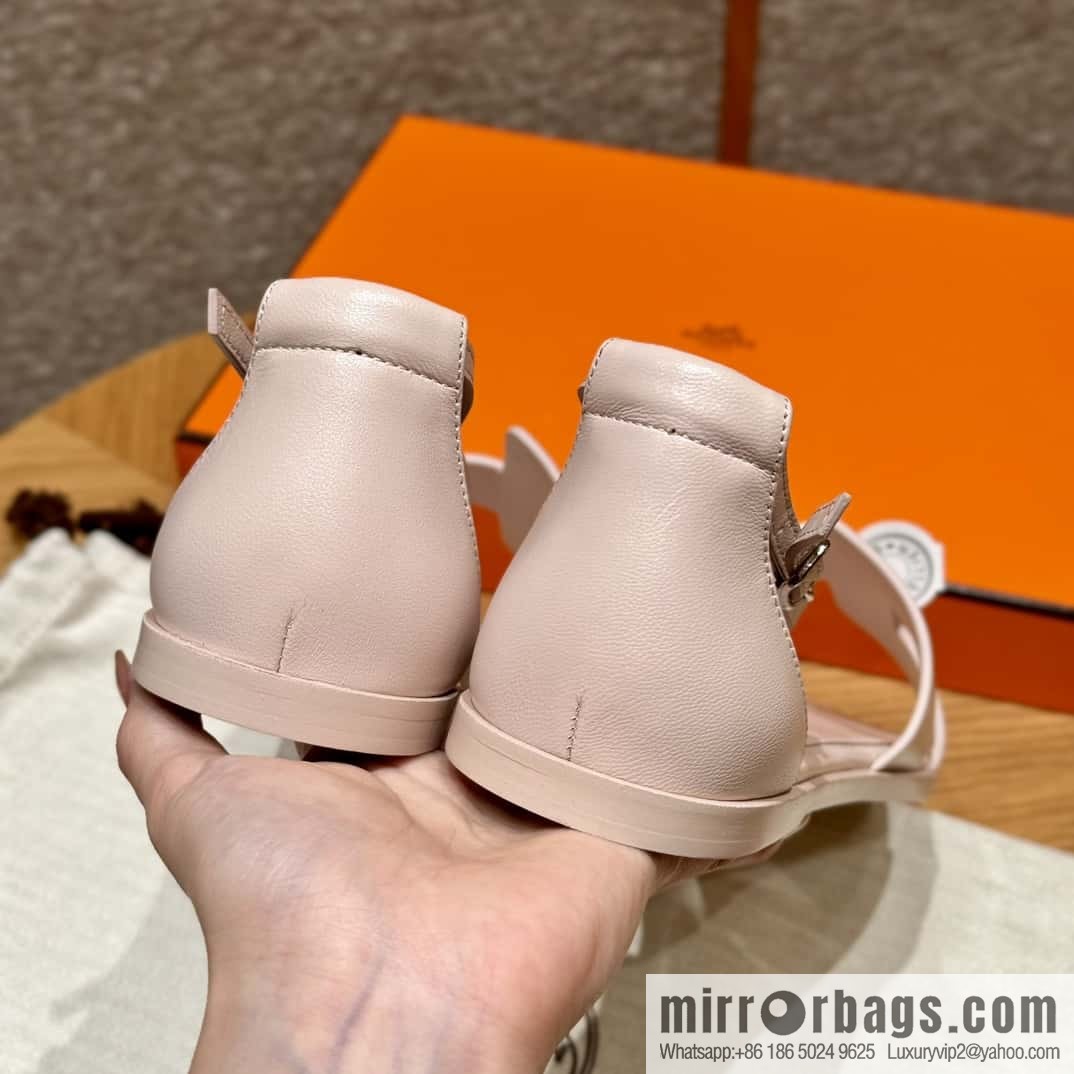 Hermès 196 Santorini Sandals 50 Plain Weave/Swift Petal Powder/Petal powder