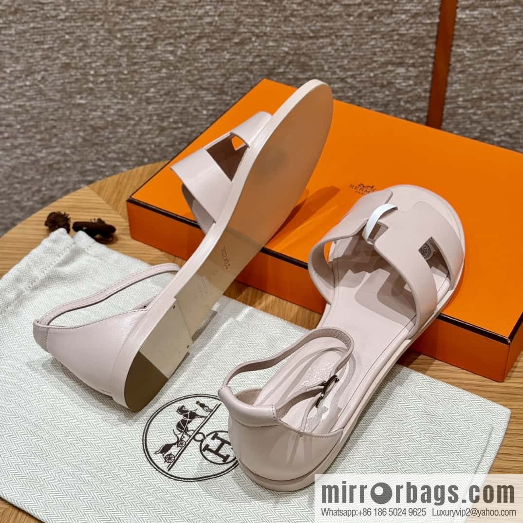 Hermès 196 Santorini Sandals 50 Plain Weave/Swift Petal Powder/Petal powder