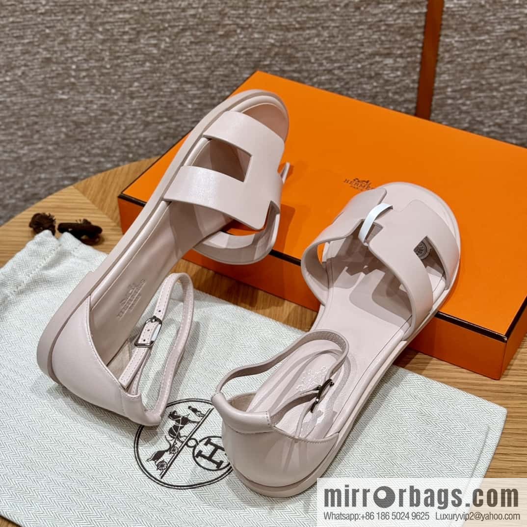Hermès 196 Santorini Sandals 50 Plain Weave/Swift Petal Powder/Petal powder