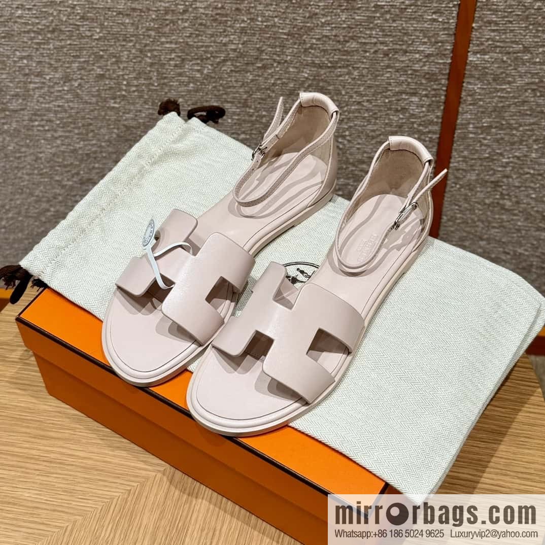 Hermès 196 Santorini Sandals 50 Plain Weave/Swift Petal Powder/Petal powder