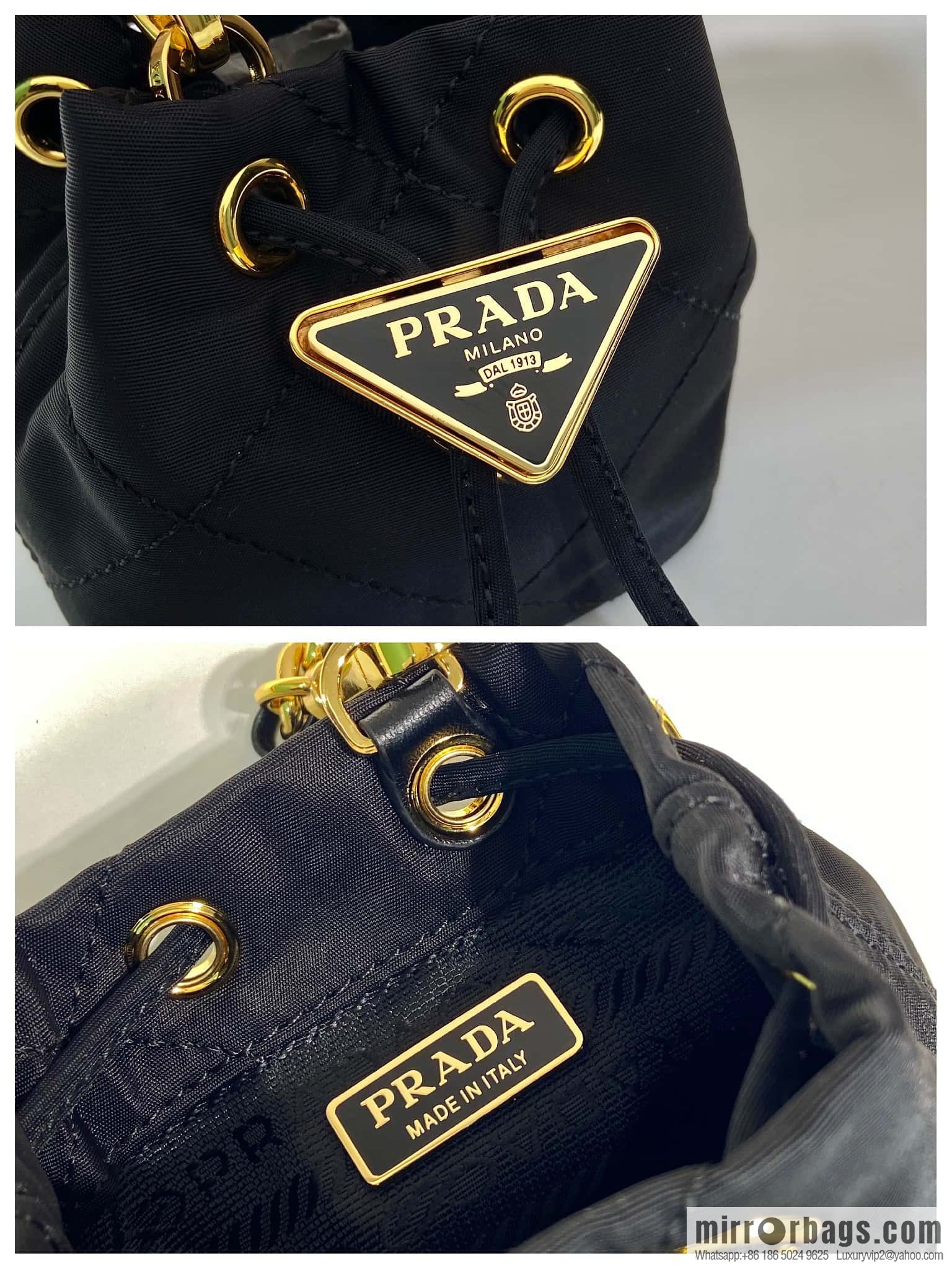 PRADA 🎉 embroidered grid small bucket 🎉 1NR016