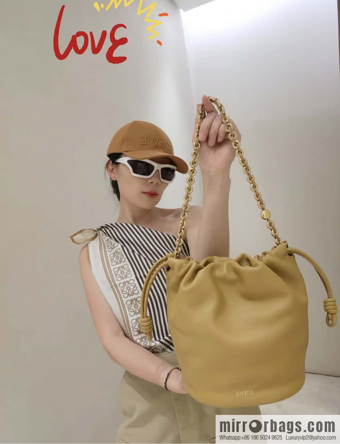 LOEWE Flamenco Purse Bucket Handbag 0806 Yellow
