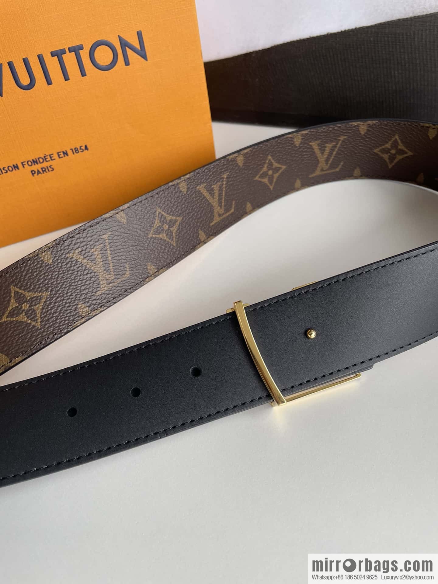 LV/Louis Vuitton Monogram Eclipse Canvas Calfskin SHAPE40mm Double Sided Belt