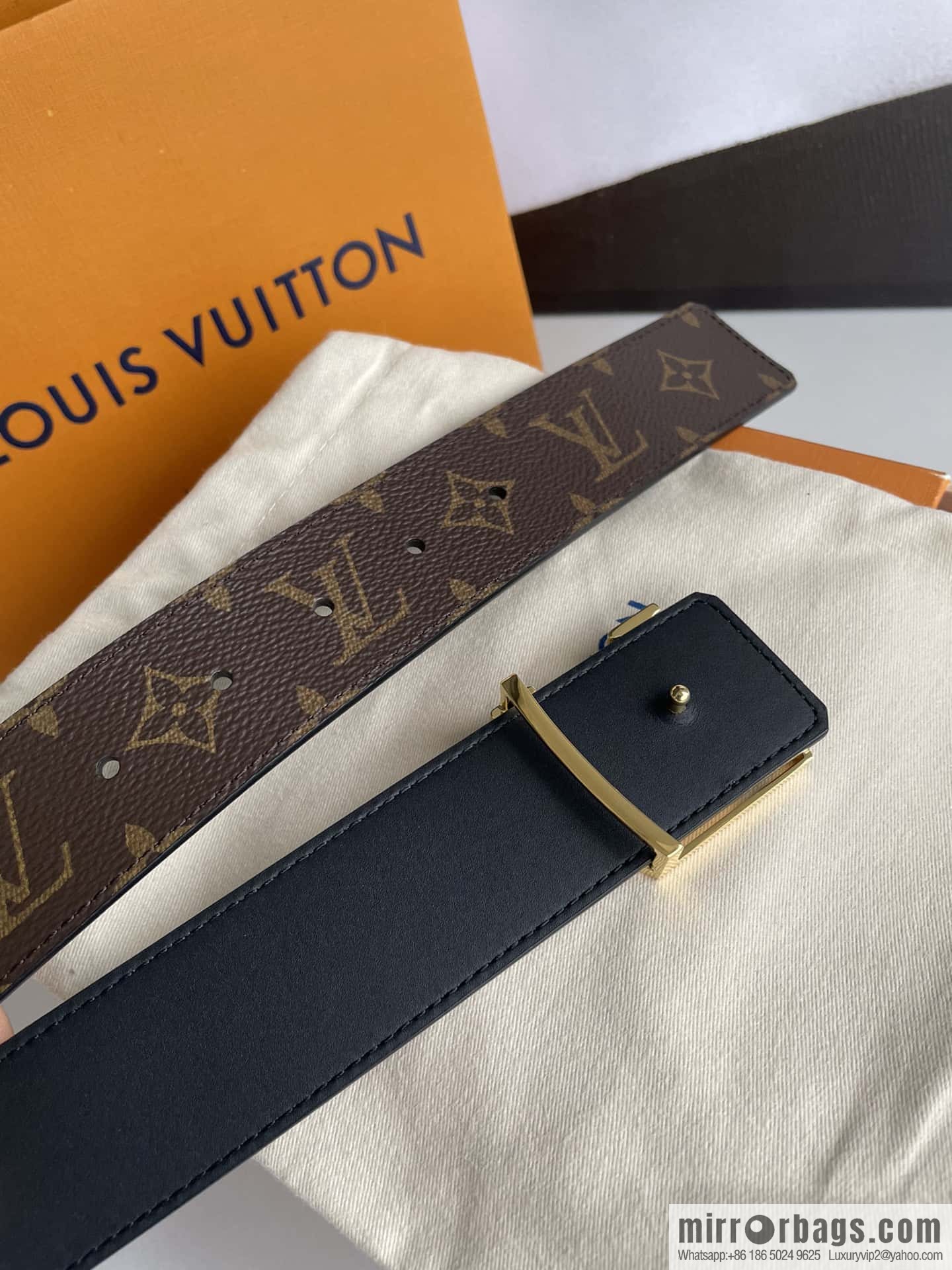 LV/Louis Vuitton Monogram Eclipse Canvas Calfskin SHAPE40mm Double Sided Belt