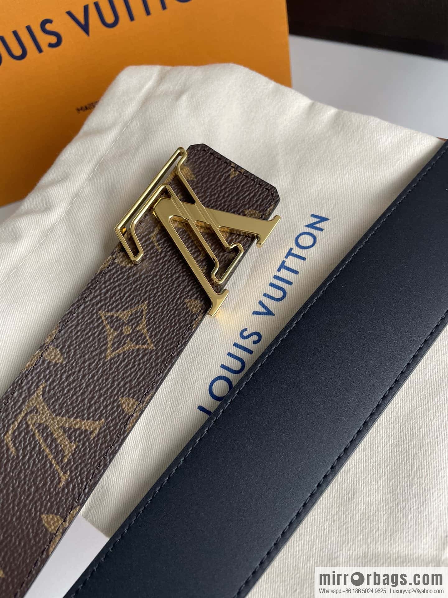 LV/Louis Vuitton Monogram Eclipse Canvas Calfskin SHAPE40mm Double Sided Belt