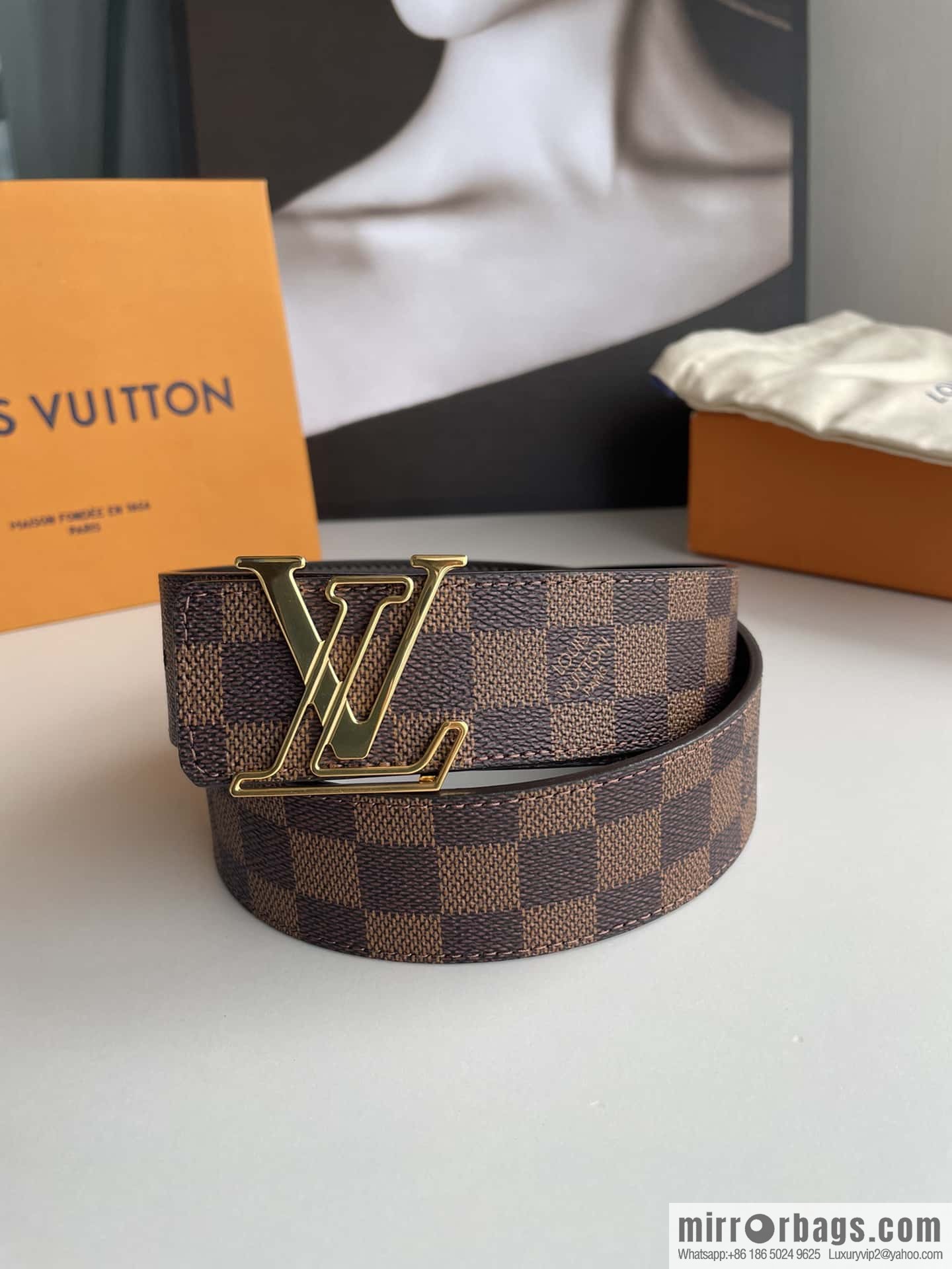 LV/Louis Vuitton Monogram Eclipse Canvas Calfskin SHAPE40mm Double Sided Belt