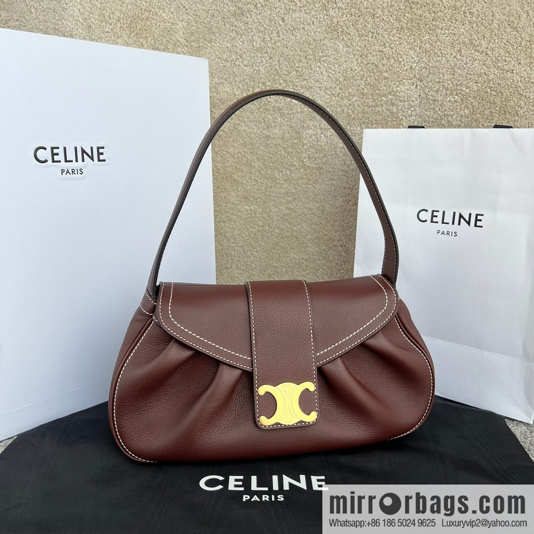 CELINE POLLY Medium soft cow leather (fabric) handbag 115633 jujube red